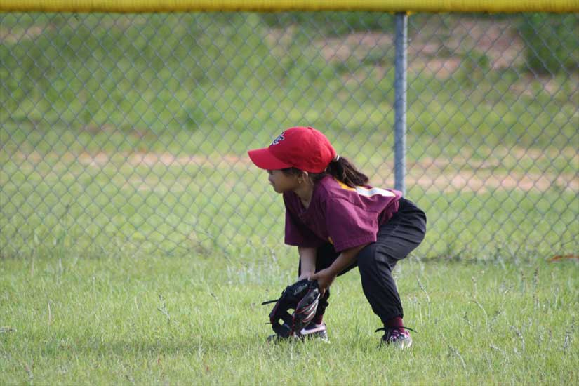 Makenzie Moorer ready in the outfield