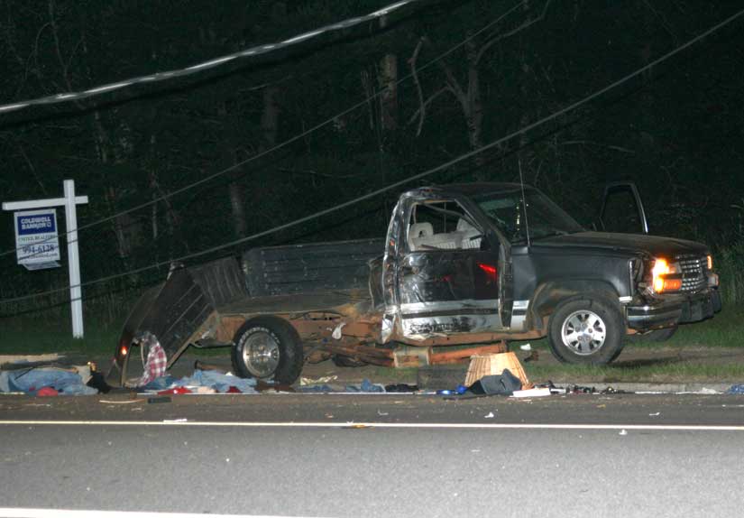 Power lines downed by wrecked truck