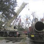 Jockeying for position and angle to lift the boiler