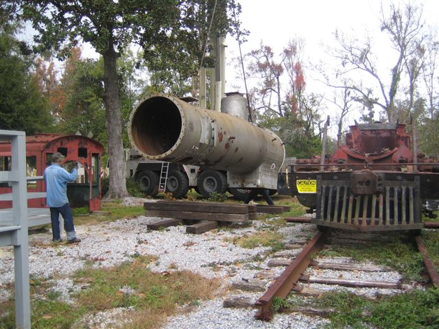 Lowering the boiler onto its resting place for the next few weeks while the other work is to be carried out.