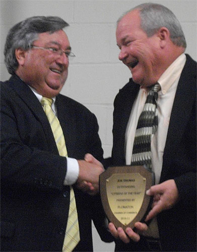 Joe Thomas, winner and Larry White, presenter
